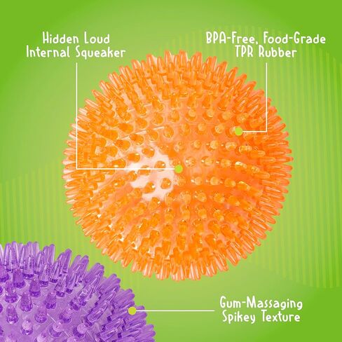 Gnawsome™ 4.5" Spiky Squeaker Ball Dog Toy - Extra Large, Cleans Teeth and Promotes Good Dental and Gum Health for Your Pet, Colors will vary, 4.5" in Kuwait