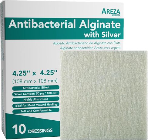 Silver Alginate (Antibacterial Alginate with Silver) 4.25"x4.25" Sterile; 10 Wound Dressings Per Box (1 Box) Areza Medical in Saudi Arabia