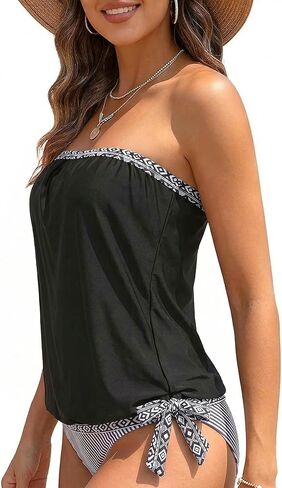 Holipick قطعتان من ملابس السباحة Bandeau Tankini للنساء بدون حمالات لباس سباحة بلوزة سباحة مع قيعان بيكيني للفتيات المراهقات in Kuwait