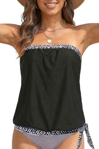 Holipick قطعتان من ملابس السباحة Bandeau Tankini للنساء بدون حمالات لباس سباحة بلوزة سباحة مع قيعان بيكيني للفتيات المراهقات in Kuwait