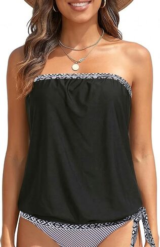 Holipick قطعتان من ملابس السباحة Bandeau Tankini للنساء بدون حمالات لباس سباحة بلوزة سباحة مع قيعان بيكيني للفتيات المراهقات in Kuwait