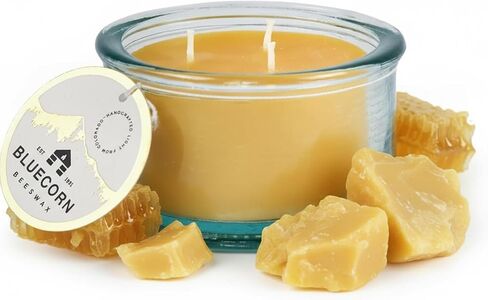 Bluecorn Botanica Beeswax Candle: 3-Wick Scented Candle Handmade with Pure Beeswax and Cedarwood, Nutmeg & Lavender Essential Oils in Kuwait