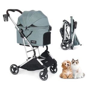Pet Stroller Dog Cat Stroller for Small Medium Dogs Cats, 4 Wheels Travel Folding Carrier Waterproof Puppy Stroller with Pad, Canopy and Cup Holder, Green in Kuwait