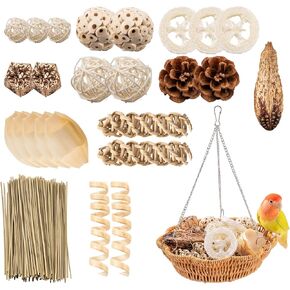 26 PCS Bird Foraging Toys Set with Hanging Rattan Basket Swing in Kuwait