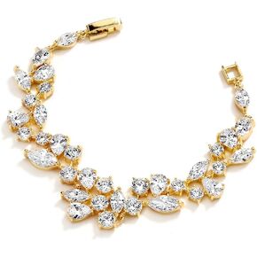 Mariell Mosaic Shape Cubic Zirconia Bridal And Wedding Bracelet For Brides with Marquis and Round CZ Gems in Kuwait