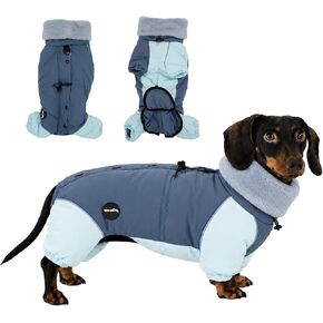Dachshund Winter Coat, Waterproof Dog Cold Weather Jacket with Fur Fleece Collar, Warm Padded Puffer Snowsuit for Long Bodied Dogs, Miniature Dachshund Apparel(Navy Blue, S (7-11 lbs)) in Saudi Arabia