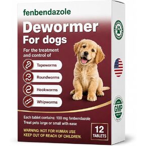 Dewormer for Dogs, Fenbendazole for All Wormers, Hookworms, Tapeworms, Whipworms and Roundworms, 12 Count in Kuwait