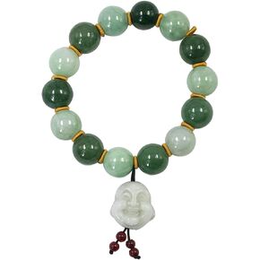 Dahlia Laughing Buddha Jade Bracelet, Real Grade A Certified Burma Jadeite for Happiness and Wealth, Elastic Band in Saudi Arabia