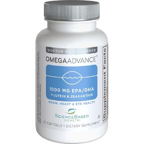 مكمل زيت السمك OmegaAdvance Omega-3 - نقي - بدون معادن أو ملوثات - 1000 ملجم. EPA وDHA - شكل ثلاثي الجليسريد - لوتين وزياكسانثين - 60 كبسولة هلامية in Kuwait