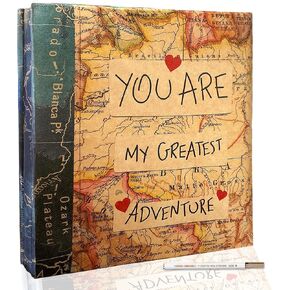 Holoary Self Adhesive Page Photo Album with Metallic Pen Magnetic Self-Stick Scrapbook for 3x5 4x6 5x7 6x8 8x10 Hand Made DIY 40 pages Albums, Printed Kraft Paper Cover Old Map Adventure Memory Book in Kuwait