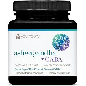 Youtheory Ashwagandha+GABA, Helps Reduce Stress with Memory Support, 60 Vegetarian Capsules in Saudi Arabia