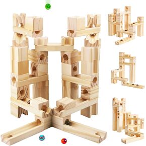 Wooden Marble Run for Kids, 60 Pieces Marble Maze Construction Building Set in Kuwait