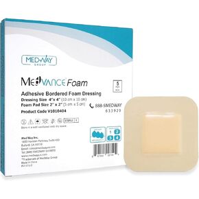 Bordered Silver Foam Ag Sterile Highly Absorbent Antibacterial Dressing, 4"x 4" (2"x 2" Pad), 5 dressings/Box, MedHeal by MedvanceTM in Saudi Arabia