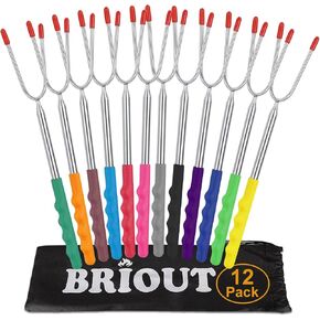 Briout Marshmallow Roasting Sticks 12 Colors Extra Long 45'' Stainless Telescoping Hot Dog Smores Skewers Kids Safe Barbecue Forks for Campfire, Bonfire and Grill(12 Count) in Kuwait