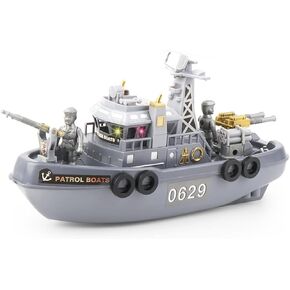 Patrol Boat Toy, Electric Ship Model Coast Guard Vessel Military Ship Cambatant Vessel Pool Warship Model with Sound Effect and Lights in Kuwait