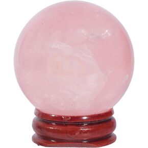 TUMBEELLUWA Natural Rose Quartz Crystal Ball Gemstone Home Decoration Healing Stone Sphere with Wood Stand,1.6"-1.8" in Saudi Arabia