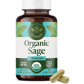 HERBAMAMA Sage Capsules - 1000mg, 100 Capsules - Organic Salvia Officinalis Supplement Promoting Brain Function, Immunity & Digestive Wellness - Vegan, Non-GMO Sage Leaf Extract in Kuwait