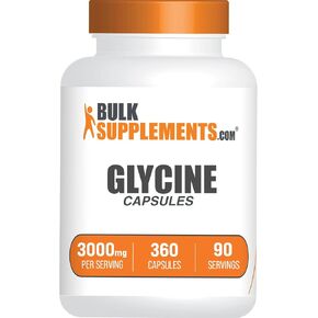 BULKSUPPLEMENTS.COM كبسولات الجلايسين - كبسولات إل-جلايسين، مكملات الجلايسين، جليكاين 3000 مجم - حمض أميني جليكاين، 3 كبسولات لكل وجبة (3000 مجم) - كمية تكفي 90 يومًا، 270 كبسولة in Kuwait