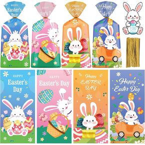 100 Pcs Halloween Treat Bags - Happy Halloweens Goodie Bag, Plastic Halloween Pumpkin Cellophane Bag Bulk, Clear Gift Goody Candy Bags with Twist Ties for Halloweens Party Supplies Favors Decorations in Kuwait