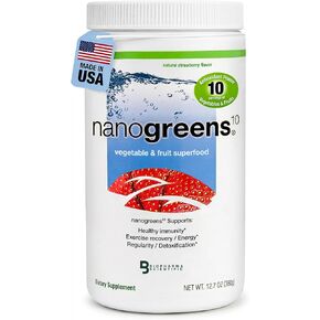 Biopharma Scientific NanoGreens: Greens Superfood Fruit & Vegetable Powder for Digestive Health & Immunity with Spirulina, Chlorella, Kale, Spinach, Plant Based, Strawberry Flavor, 30 Servings in Saudi Arabia