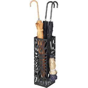 SONGMICS Umbrella Stand, Umbrella Holder for Entryway, Steel Square Umbrella Rack Organizer Freestanding, for Canes Walking Sticks, with a Detachable Drip Tray, 4 Hooks, Black ULUC48B in Kuwait