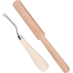 Pssopp Bent Latch Hook Tool with Wooden Handle for Carpet Crochet in Kuwait