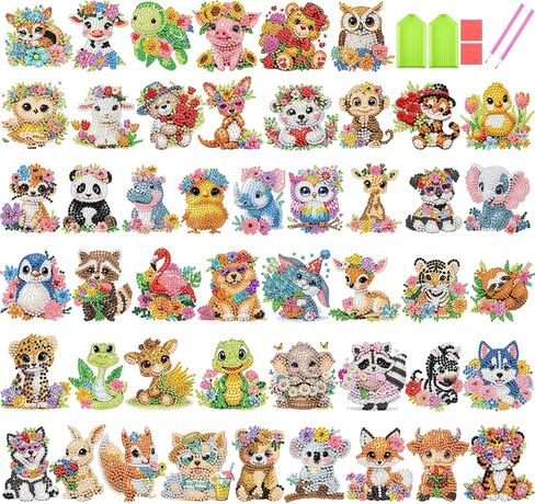 48 Pcs Diamond Art Sticker Kits for Kids, Animal Diamond Gem Stickers Kit in Saudi Arabia