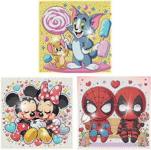 Fuinkqe 3 PCS Diamond Art Kits for Kids, Cartoon Diamond Art for Kids Ages 4-8-12, Diamond Art Painting Mosaic Kits for Gift Home Wall Decor (6x6 inch) in Saudi Arabia