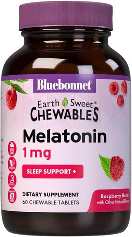 Bluebonnet Nutrition EarthSweet Melatonin 1 mg Fast-Acting Quick Dissolve Nighttime Relaxation & Restful Sleep Support - Sleep Aid - Gluten-Free, Vegan - Flavor - Chewable Tablets Raspberry in Saudi Arabia
