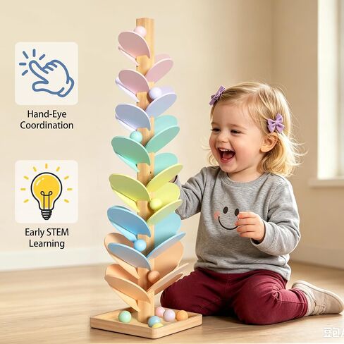 Gotoofun Wooden Marble Run Music Tree, Montessori Rainbow Singing Tree with 12 Extra-Large 3cm Balls, Color Sorting STEM Learning Toy, Wooden Ball Run Game Gift for Kids Ages 3+ in Kuwait