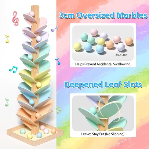 Gotoofun Wooden Marble Run Music Tree, Montessori Rainbow Singing Tree with 12 Extra-Large 3cm Balls, Color Sorting STEM Learning Toy, Wooden Ball Run Game Gift for Kids Ages 3+ in Kuwait