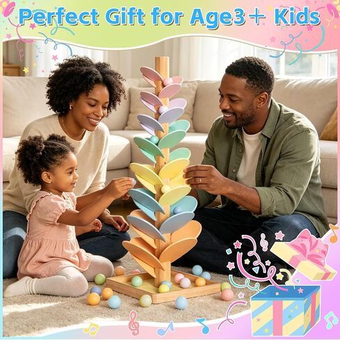 Gotoofun Wooden Marble Run Music Tree, Montessori Rainbow Singing Tree with 12 Extra-Large 3cm Balls, Color Sorting STEM Learning Toy, Wooden Ball Run Game Gift for Kids Ages 3+ in Kuwait