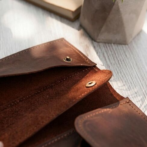 TORAKIP Leather Crochet Hook Case (13.8" x 9.8") – Handmade Crochet Hook Organizer Roll with Multiple Slots, Travel Crochet Storage Case, Knitting Needle Holder (Hooks Not Included), Brown in Kuwait