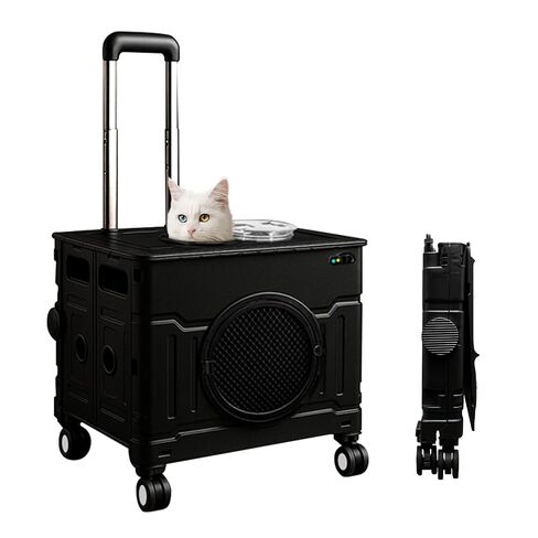 Collapsible Cat & Small Dog Carrier with Wheels Trolley Crate (White, M) in Saudi Arabia