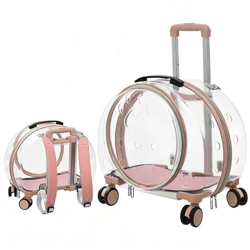 Pet Carrier with Wheels, Transparent Hard Breathable Pet Carrier with Ventilation Holes Telescopic Handle Multiple Carrying Strollers for Cats Dogs (Green) in Saudi Arabia