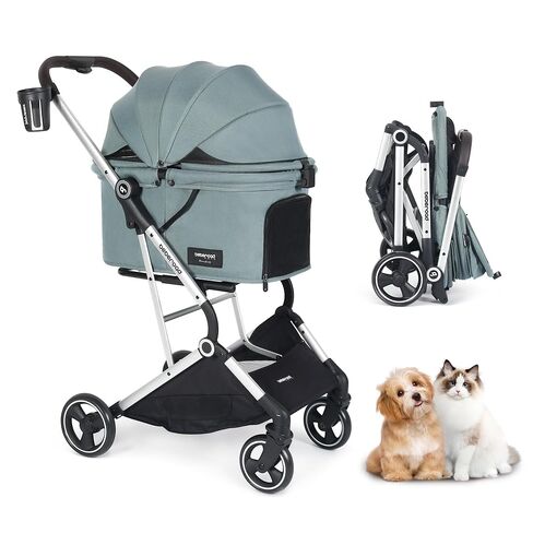 Pet Stroller Dog Cat Stroller for Small Medium Dogs Cats, 4 Wheels Travel Folding Carrier Waterproof Puppy Stroller with Pad, Canopy and Cup Holder, Green in Kuwait
