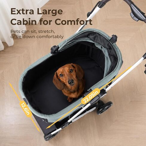 Pet Stroller Dog Cat Stroller for Small Medium Dogs Cats, 4 Wheels Travel Folding Carrier Waterproof Puppy Stroller with Pad, Canopy and Cup Holder, Green in Kuwait