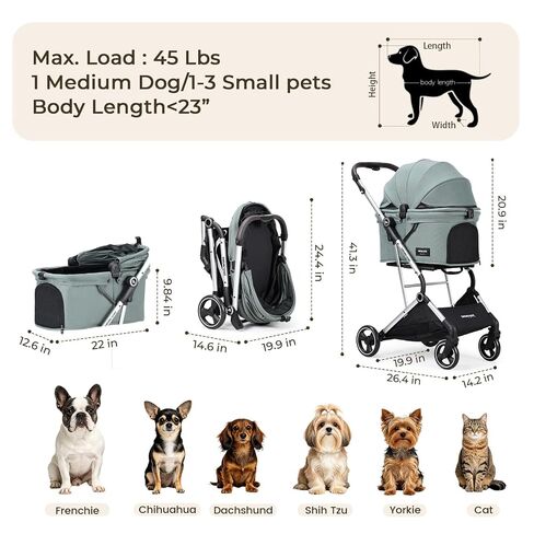 Pet Stroller Dog Cat Stroller for Small Medium Dogs Cats, 4 Wheels Travel Folding Carrier Waterproof Puppy Stroller with Pad, Canopy and Cup Holder, Green in Kuwait