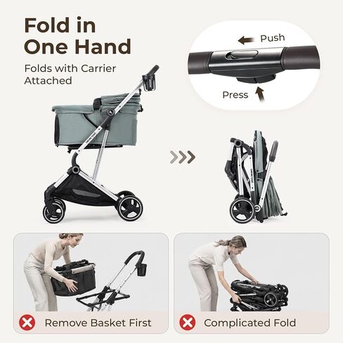 Pet Stroller Dog Cat Stroller for Small Medium Dogs Cats, 4 Wheels Travel Folding Carrier Waterproof Puppy Stroller with Pad, Canopy and Cup Holder, Green in Kuwait