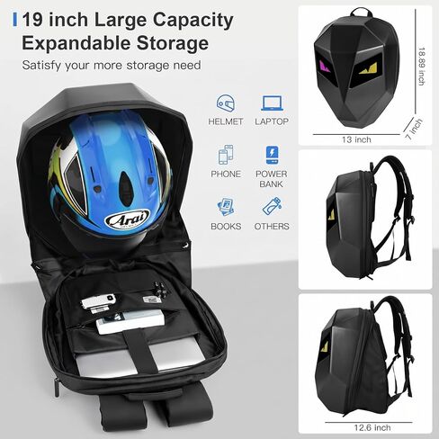 Motorcycle Backpack for Men, LED Backpack With DIY Programmable Full Color Screen, Hard Shell Large Capacity Waterproof Helmet Bag Laptop Backpack in Kuwait