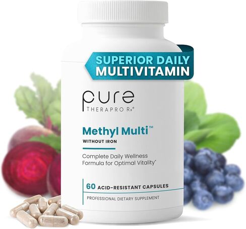 Methyl Multi Without Iron - 120 Vegan Capsules - 60 Day Supply - With Methyl B12 & MethylFolate as Quatrefolic (5-MTHF), Multivitamin & Multimineral Supplement Supports Total Body Health in Saudi Arabia
