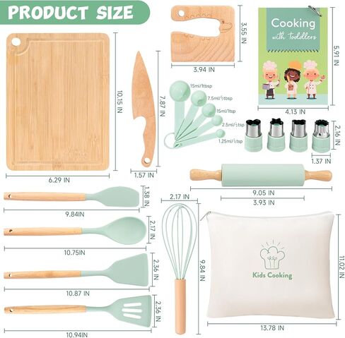 Kids Cooking Sets Real, Wooden Kids Cooking and Baking Gift Set with Kid Safe Knives Cutting Board Friut Cutter Cookbook, Toddler Montessori Kitchen Toys Birthday Gifts for Girls Boys in Saudi Arabia