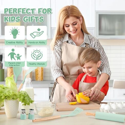 Kids Cooking Sets Real, Wooden Kids Cooking and Baking Gift Set with Kid Safe Knives Cutting Board Friut Cutter Cookbook, Toddler Montessori Kitchen Toys Birthday Gifts for Girls Boys in Saudi Arabia