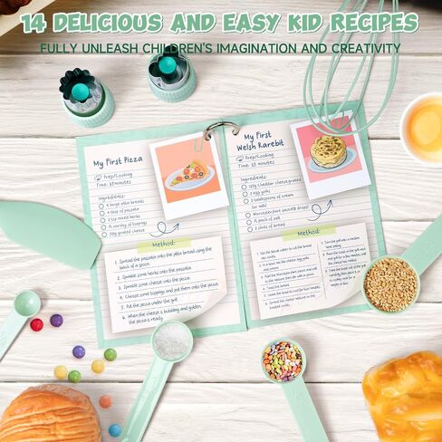 Kids Cooking Sets Real, Wooden Kids Cooking and Baking Gift Set with Kid Safe Knives Cutting Board Friut Cutter Cookbook, Toddler Montessori Kitchen Toys Birthday Gifts for Girls Boys in Saudi Arabia