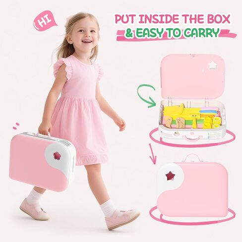 Kids Kitchen Knife Set for Real Cooking with Storage Box Pink in Kuwait