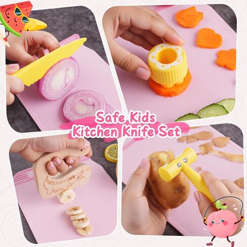 Kids Kitchen Knife Set for Real Cooking with Storage Box Pink in Kuwait