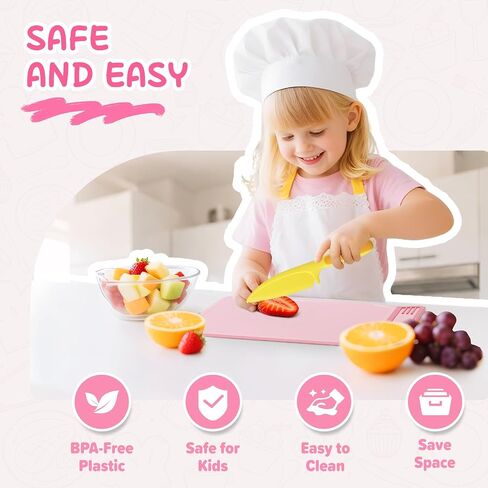 Kids Kitchen Knife Set for Real Cooking with Storage Box Pink in Kuwait