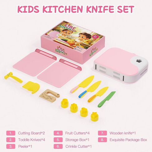 Kids Kitchen Knife Set for Real Cooking with Storage Box Pink in Kuwait