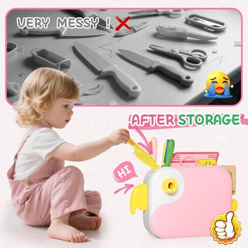 Kids Kitchen Knife Set for Real Cooking with Storage Box Pink in Kuwait