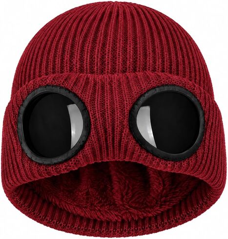 Unisex Wool Knitted Goggles Beanie, Warm Winter Stylish Hat Outdoor Sports Cap in Kuwait